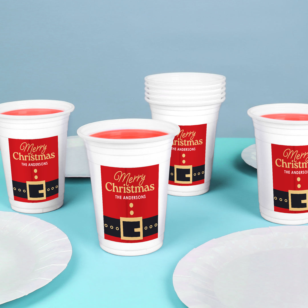 Custom Text Party Cups - Jolly Santa - 16 Ct