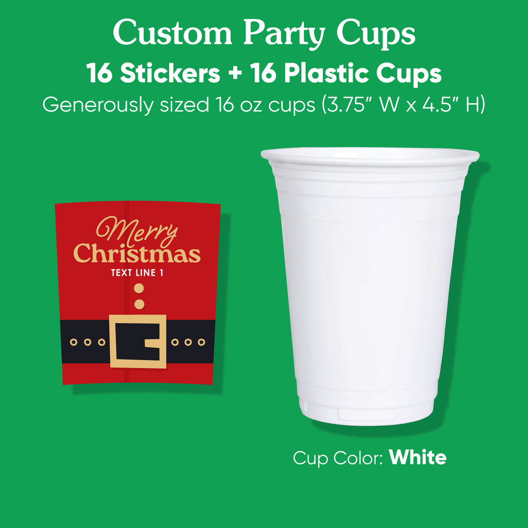 Custom Text Party Cups - Jolly Santa - 16 Ct