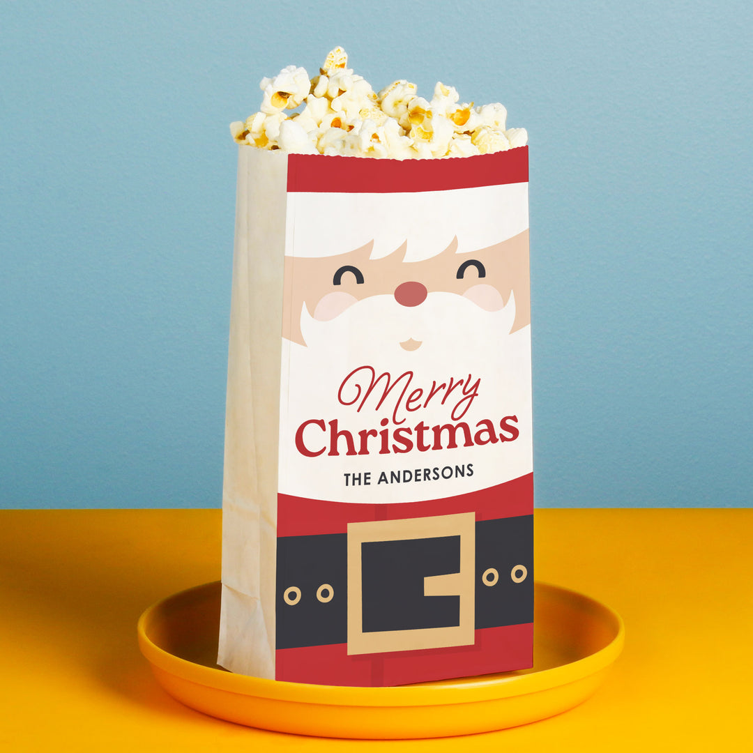 Custom Text Popcorn Bags - Jolly Santa - 25 Ct