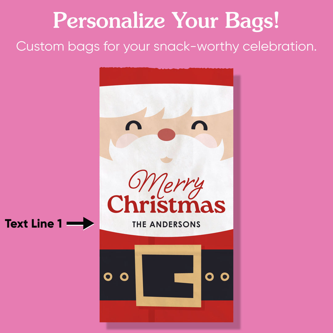 Custom Text Popcorn Bags - Jolly Santa - 25 Ct
