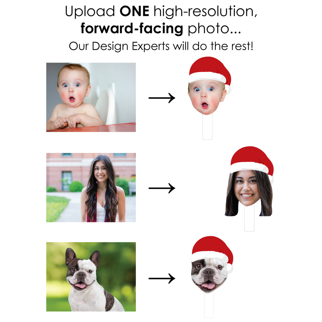 Custom Photo Jolly Santa Claus - Christmas Party Head Cut Out Photo Booth and Fan Props - Fun Face Cutout Paddles - Set of 6