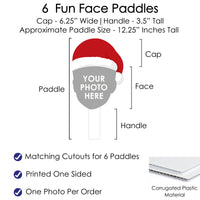 Custom Photo Jolly Santa Claus - Christmas Party Head Cut Out Photo Booth and Fan Props - Fun Face Cutout Paddles - Set of 6