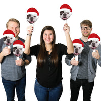 Custom Photo Jolly Santa Claus - Christmas Party Head Cut Out Photo Booth and Fan Props - Fun Face Cutout Paddles - Set of 6