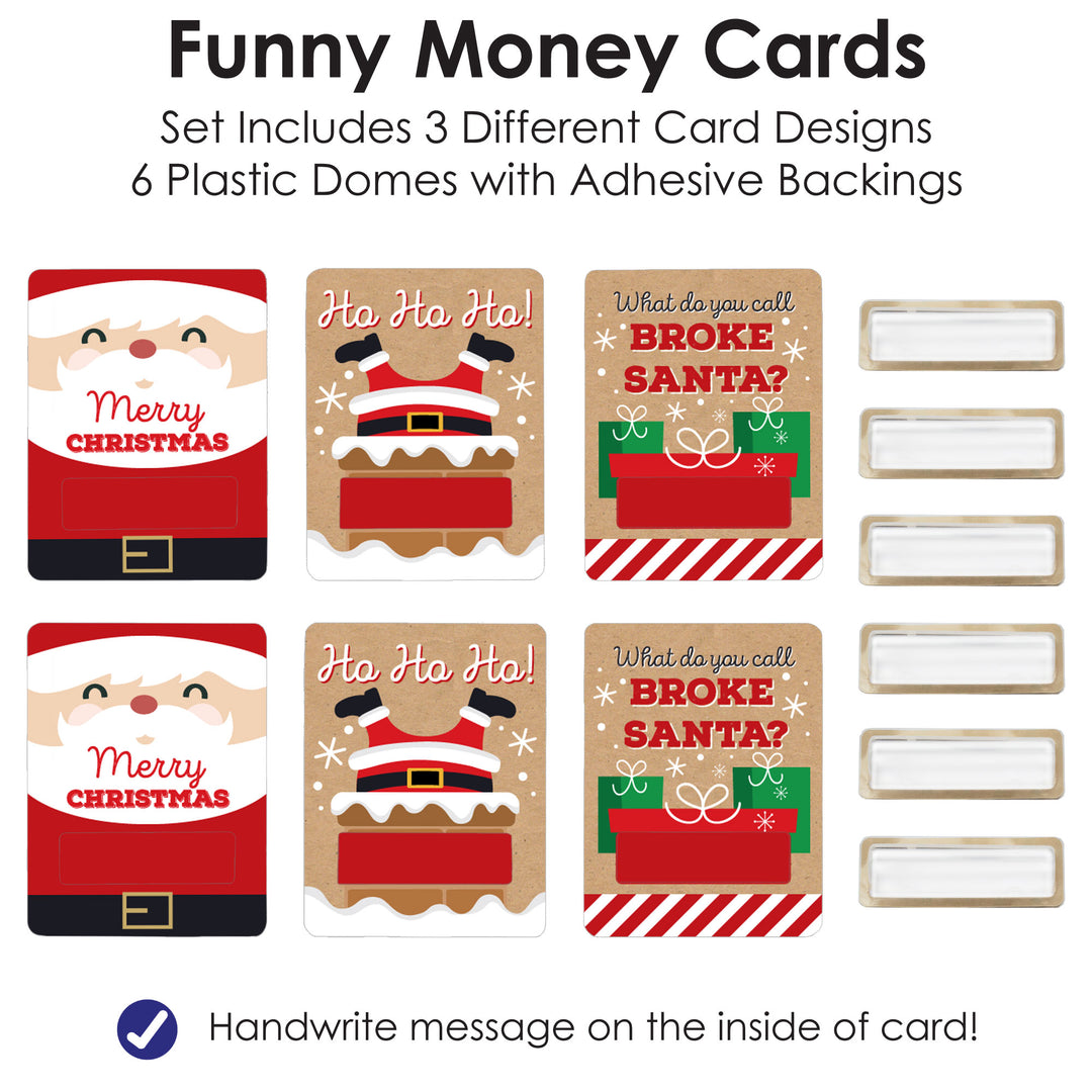 Jolly Santa Claus - DIY Assorted Christmas Party Cash Holder Gift - Funny Money Cards - Set of 6