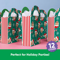 Custom Face Jolly Santa Claus Paper Favor Bags - 12 Ct