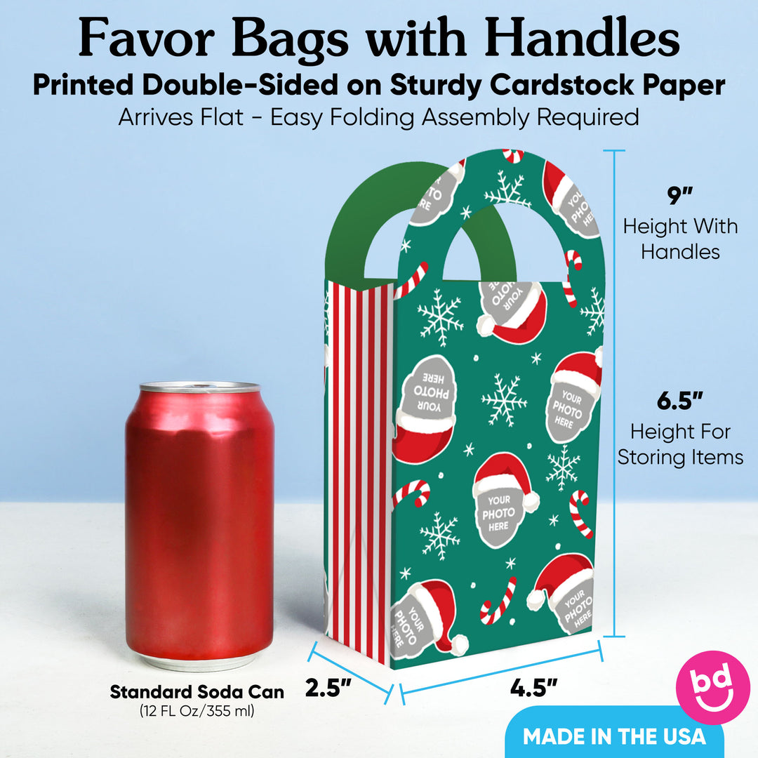 Custom Face Jolly Santa Claus Paper Favor Bags - 12 Ct