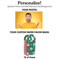 Custom Face Jolly Santa Claus Paper Favor Bags - 12 Ct