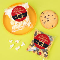 Custom Text Stickers & Clear Cookie Bags - Jolly Santa - 25 Ct