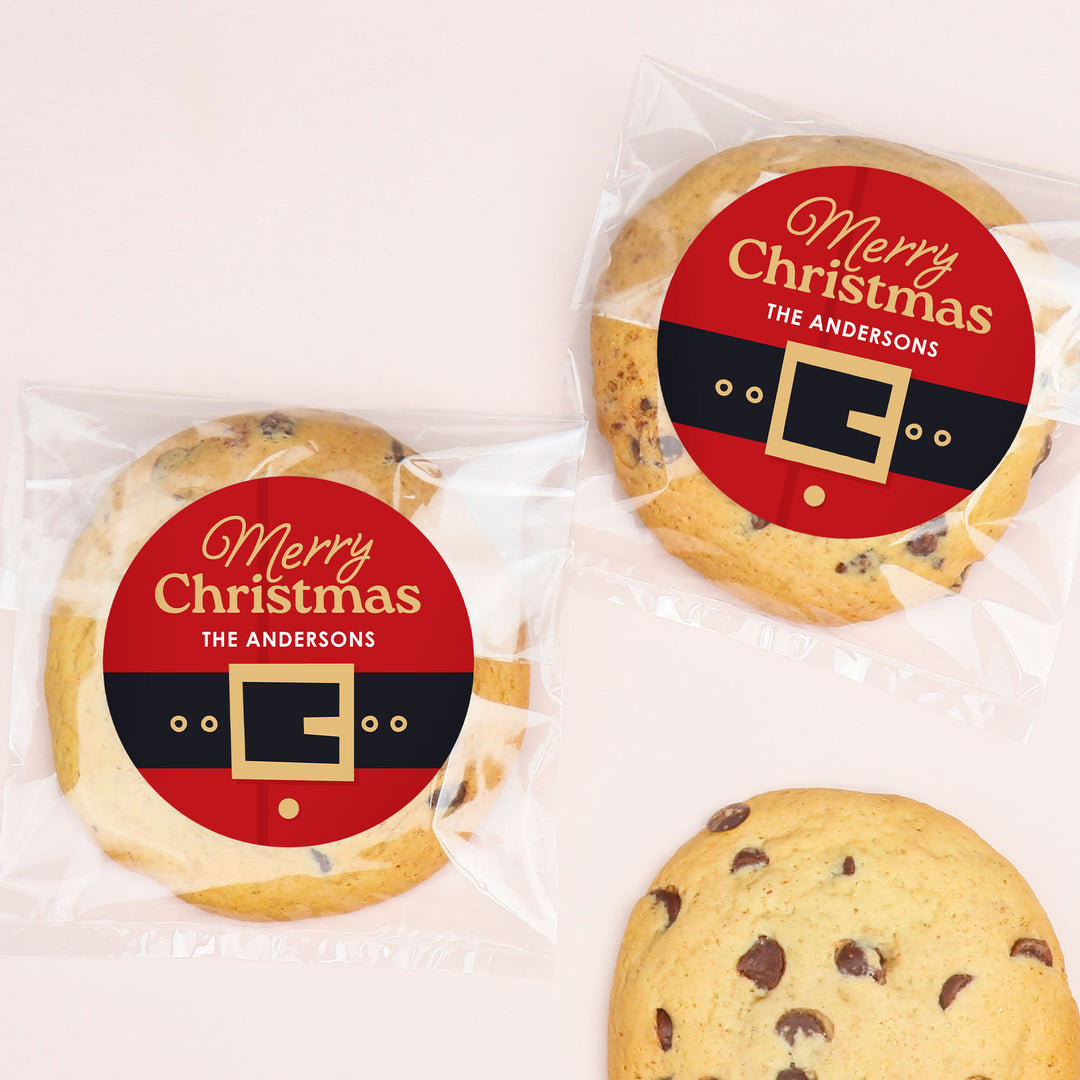 Custom Text Stickers & Clear Cookie Bags - Jolly Santa - 25 Ct