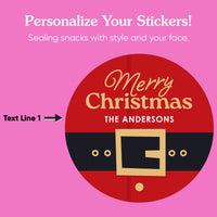 Custom Text Stickers & Clear Cookie Bags - Jolly Santa - 25 Ct
