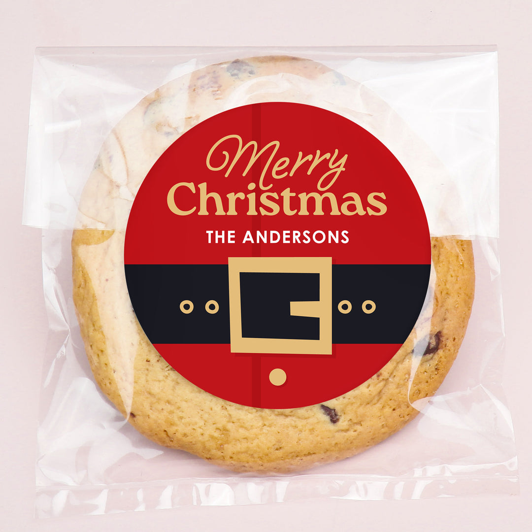 Custom Text Stickers & Clear Cookie Bags - Jolly Santa - 25 Ct