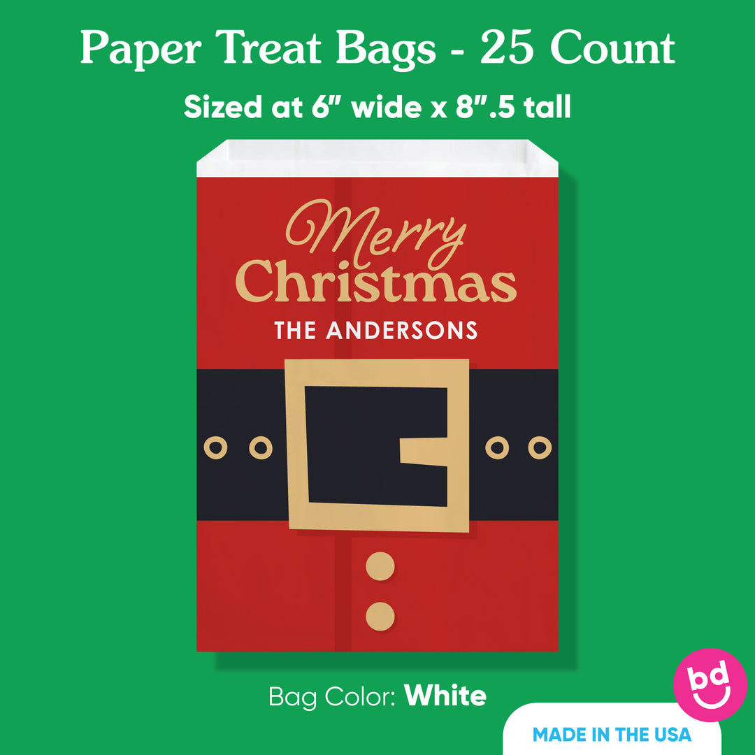 Custom Text Paper Treat Bags - Jolly Santa - 25 Ct
