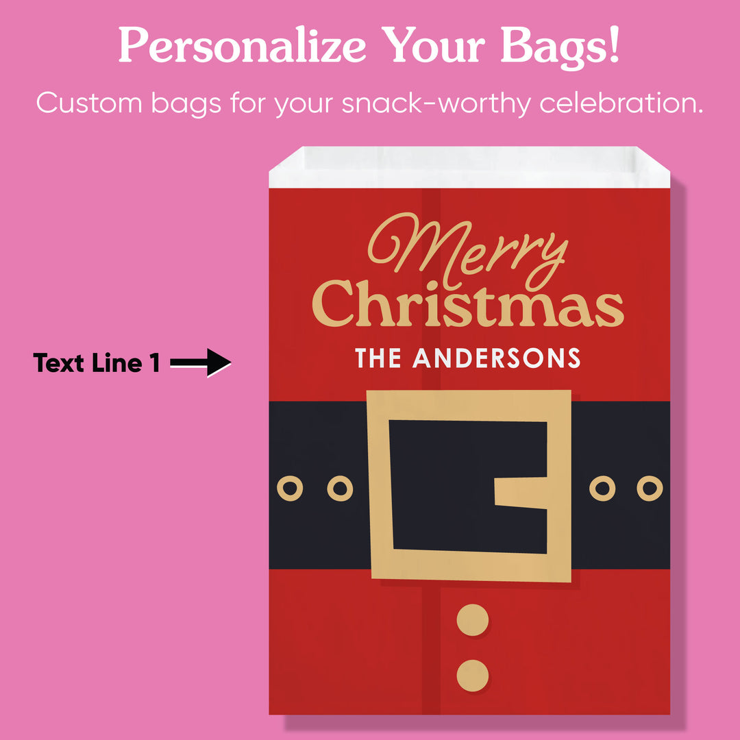 Custom Text Paper Treat Bags - Jolly Santa - 25 Ct