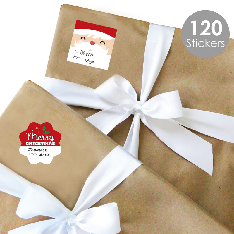 Jolly Santa Claus - Assorted Christmas Party Gift Tag Labels - To and From Stickers - 12 Sheets - 120 Stickers