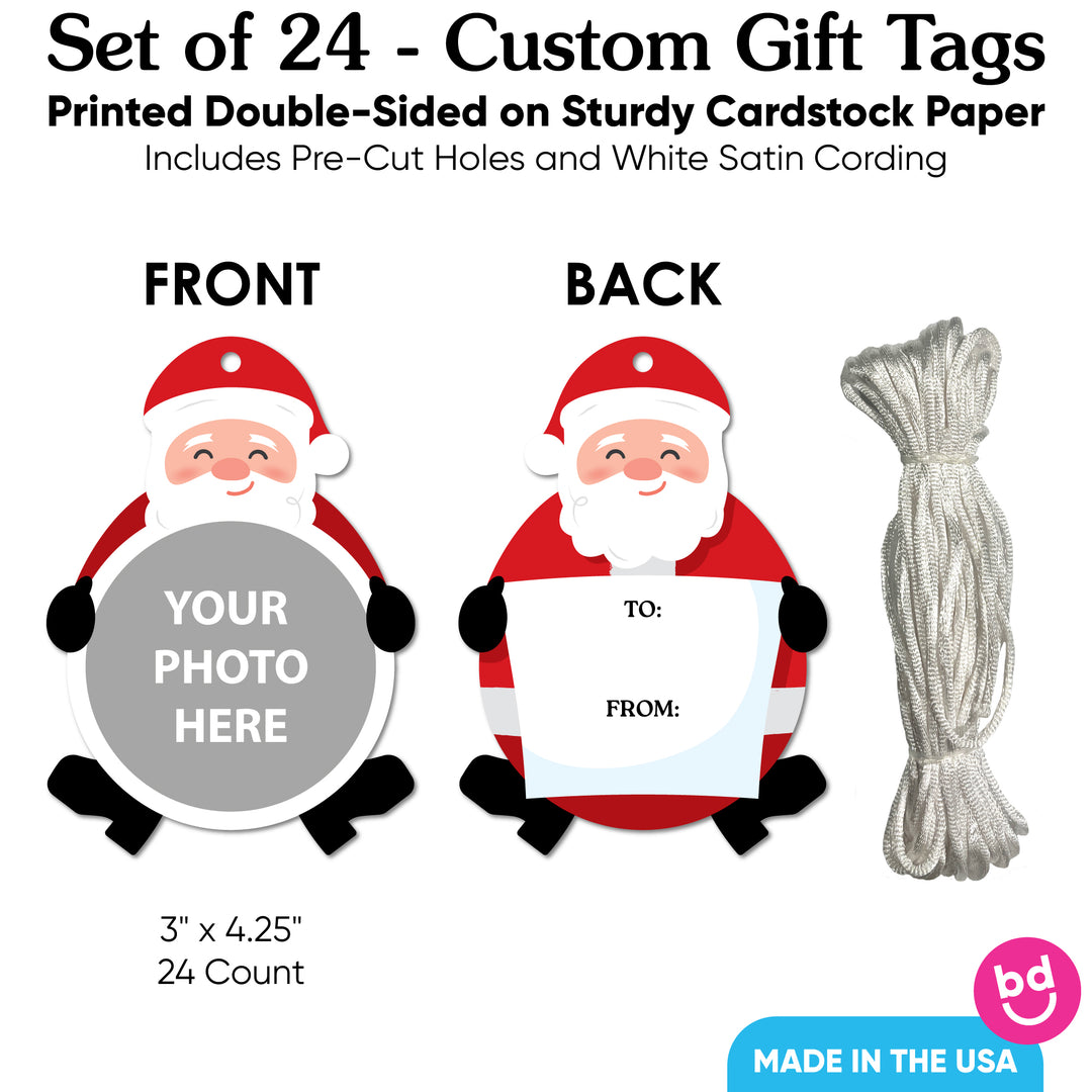 Custom Photo Jolly Santa Claus Gift Tags - 24 Ct