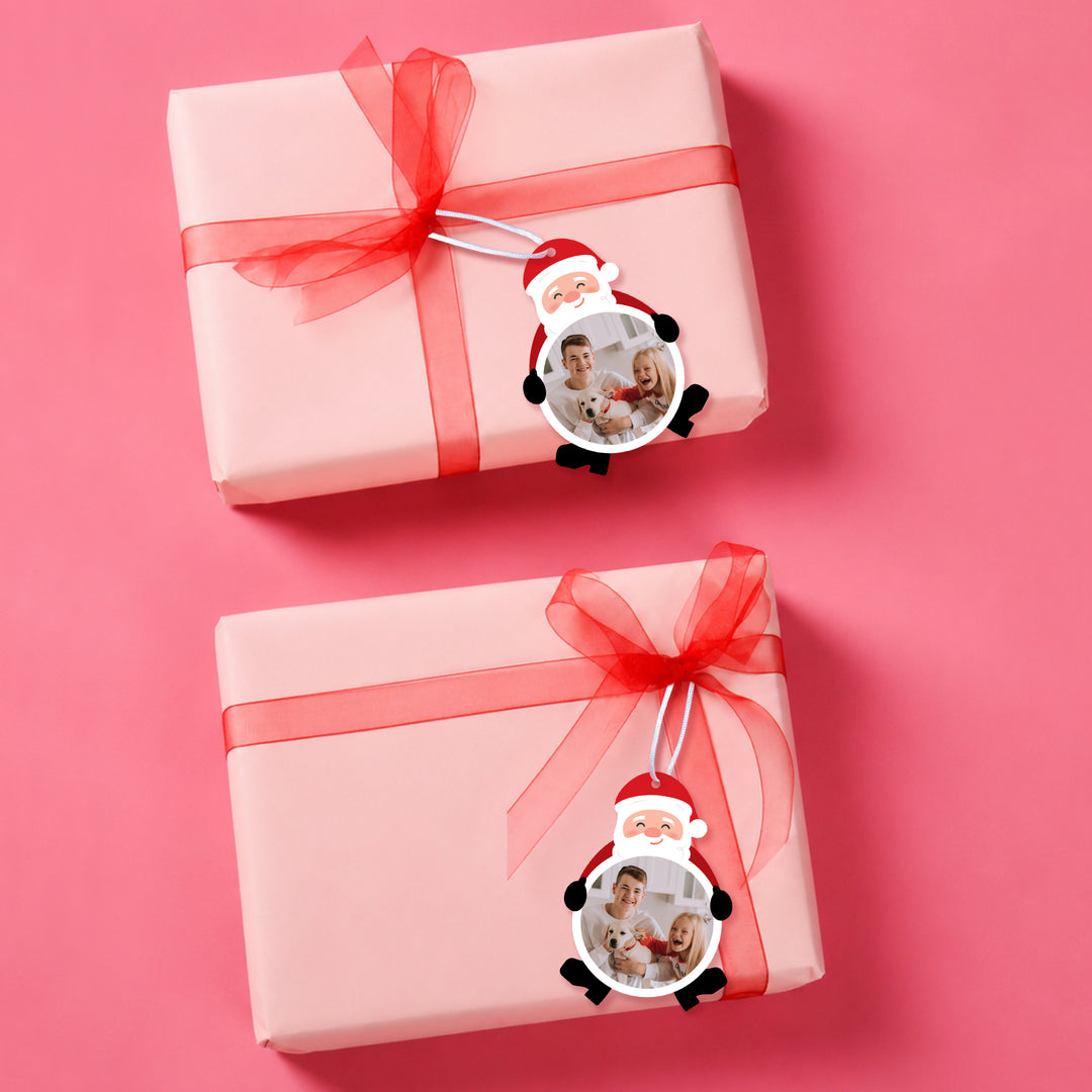 Custom Photo Jolly Santa Claus Gift Tags - 24 Ct