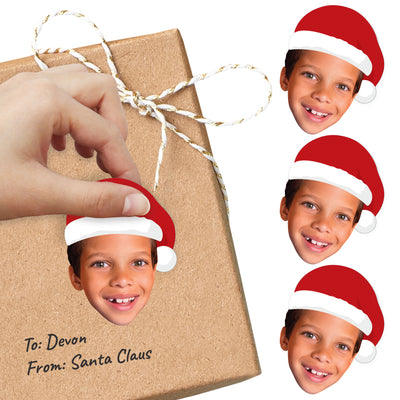 Custom Photo Jolly Santa Claus - Christmas Party Favors - Fun Face Cut-Out Stickers - Set of 24