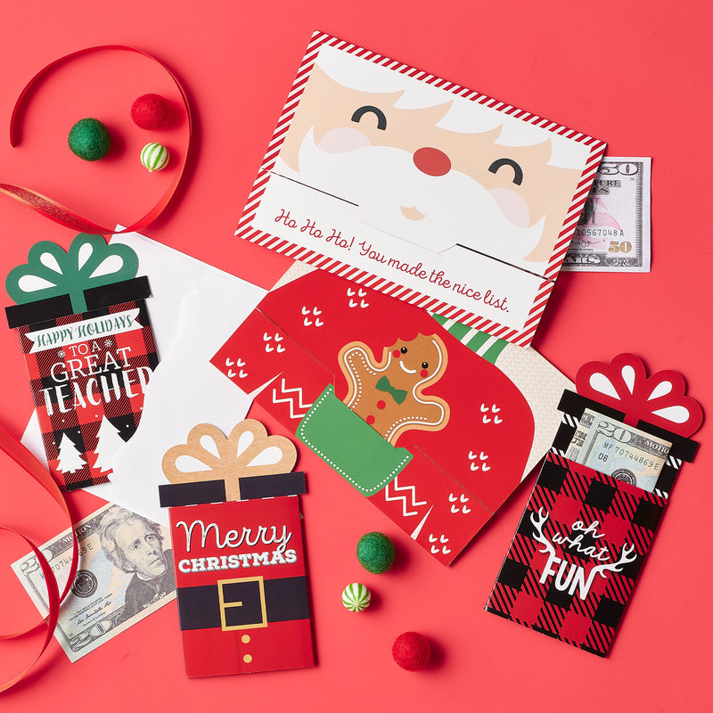 Jolly Santa Claus - Christmas Party Money and Gift Card Sleeves - Nifty Gifty Card Holders - Set of 8