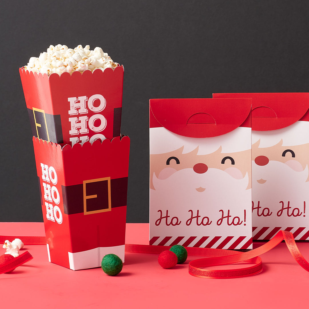 Jolly Santa Claus - Christmas Gift Favor Bags - Party Goodie Boxes - Set of 12