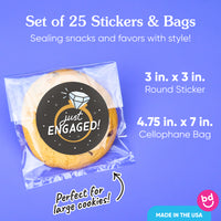 Just Engaged Stickers & Clear Cookie Bags - 25 Ct