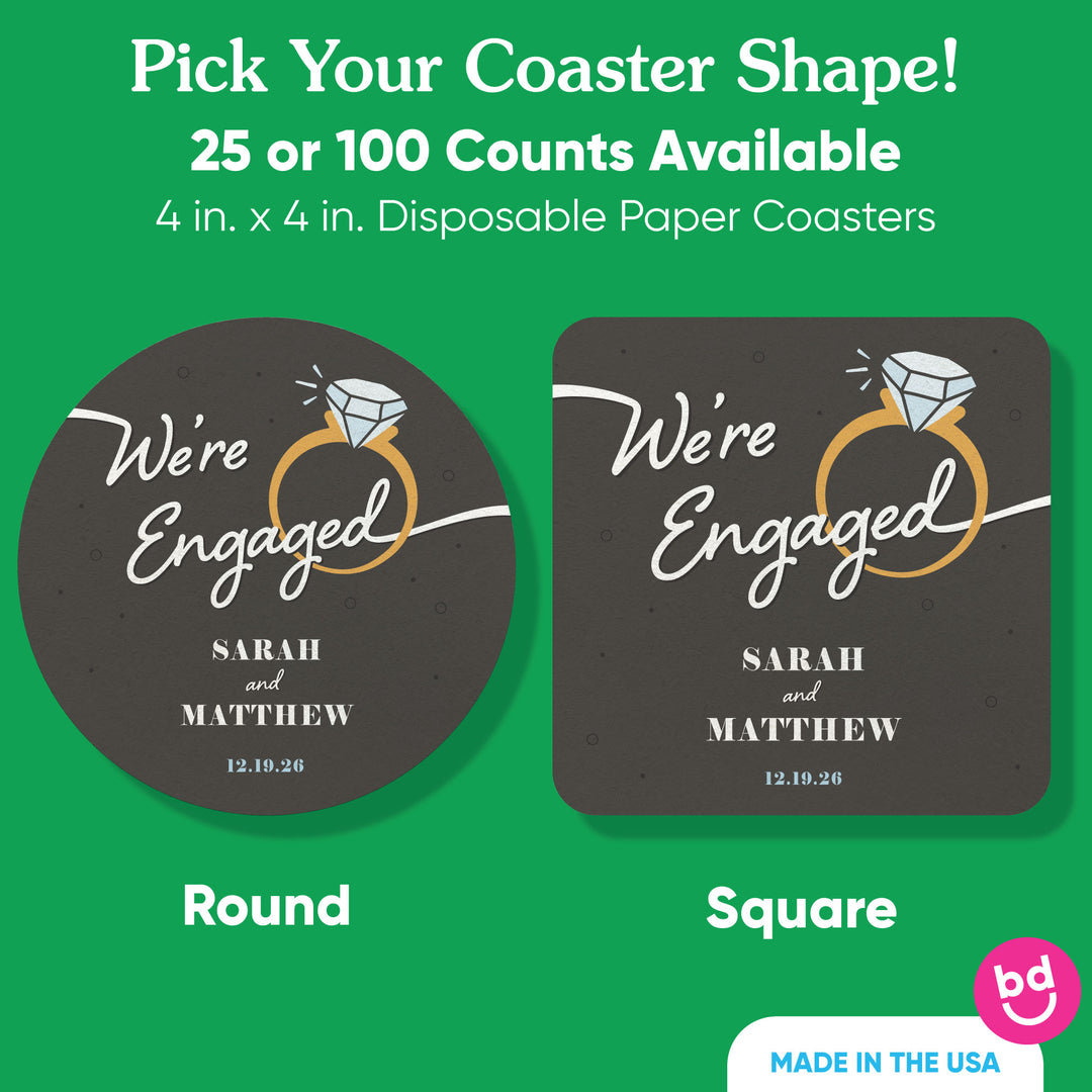 Custom Text Coasters - Just Engaged
