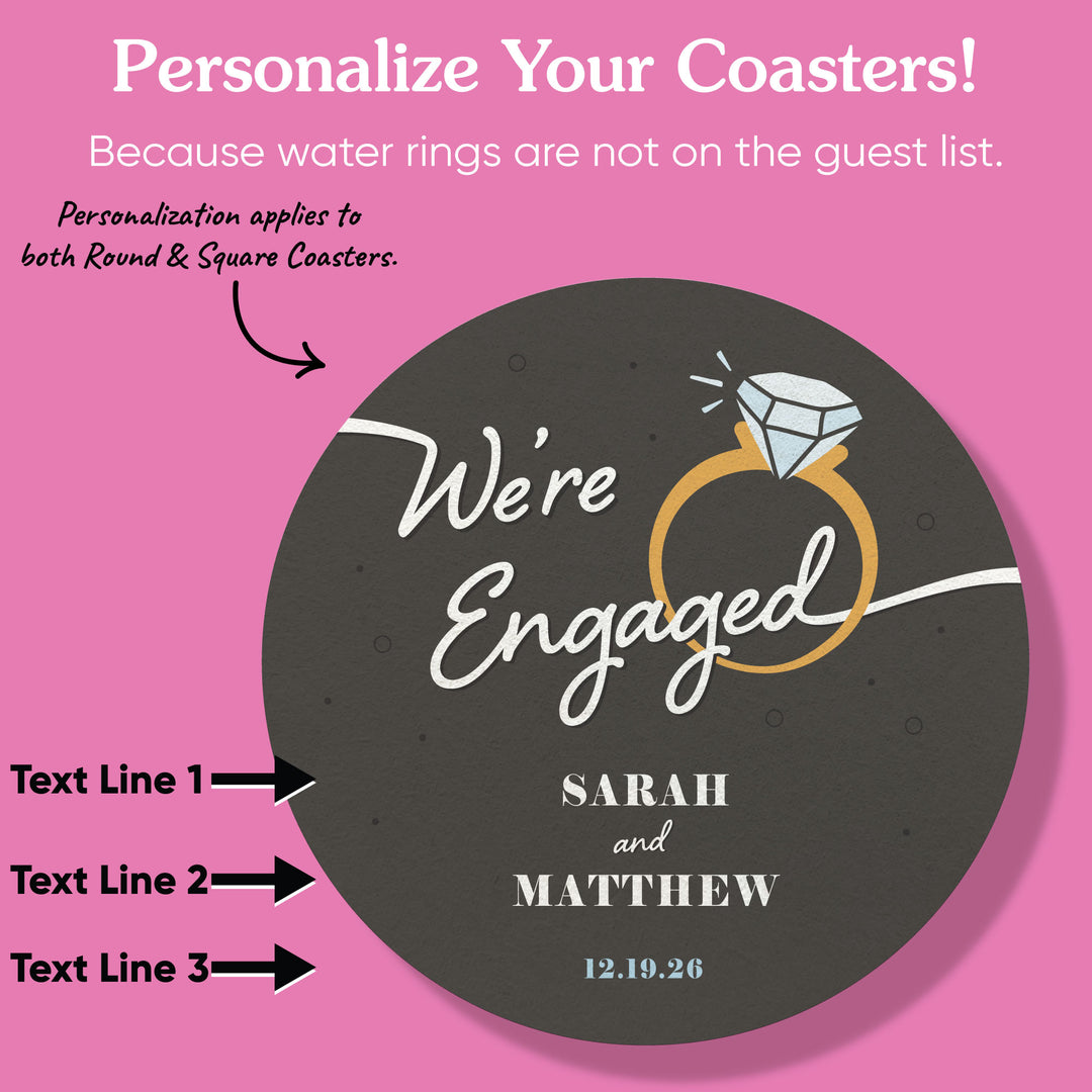 Custom Text Coasters - Just Engaged