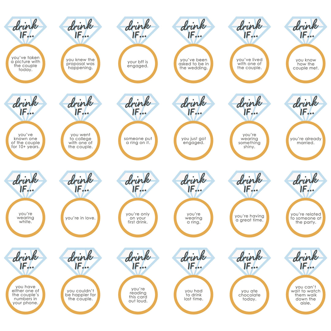 Drink If Game - Just Engaged - Black and White - Engagement Party Game - 24 Count