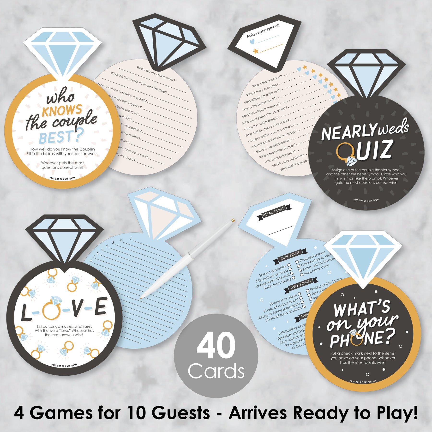 Just Engaged - Black and White - 4 Engagement Party Games - 10 Cards Each - Gamerific Bundle | BigDotOfHappiness.com – Big Dot of Happiness LLC just-engaged-black-and-white-4-engagement-party-games-10-cards-each-gamerific-bundle-bigdotofhappiness-com-big-dot-of-happiness-llc