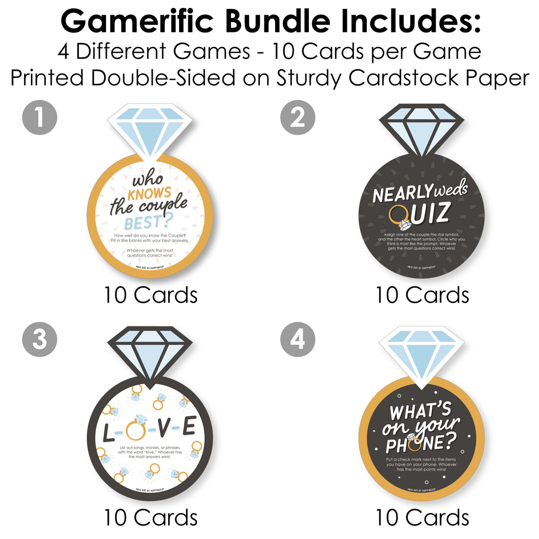 Just Engaged - Black and White - 4 Engagement Party Games - 10 Cards Each - Gamerific Bundle