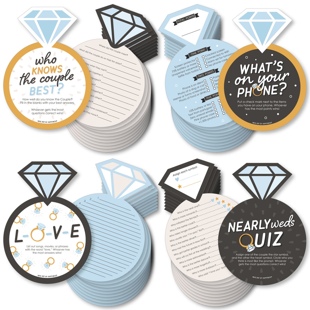 Just Engaged - Black and White - 4 Engagement Party Games - 10 Cards Each - Gamerific Bundle