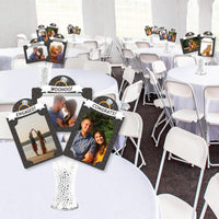 Just Engaged - Black and White - Engagement Party Picture Centerpiece Sticks - Photo Table Toppers - 15 Pieces