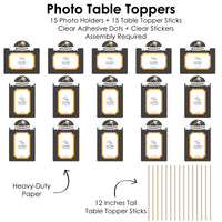 Just Engaged - Black and White - Engagement Party Picture Centerpiece Sticks - Photo Table Toppers - 15 Pieces