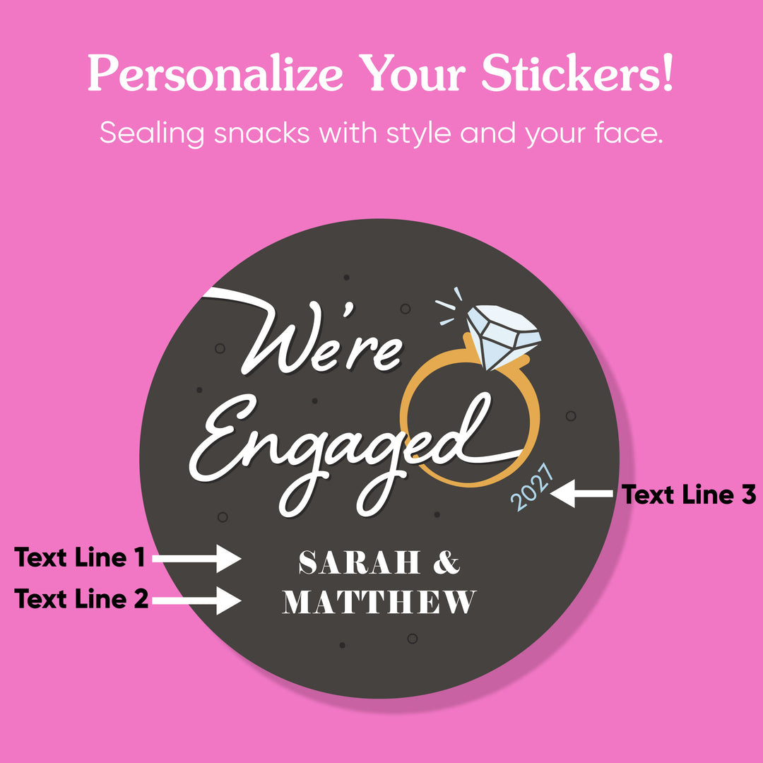 Custom Text Stickers & Clear Cookie Bags -  Just Engaged