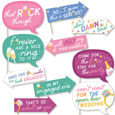 Funny Just Engaged - Colorful - Engagement Party Photo Booth Props Kit - 10 Piece