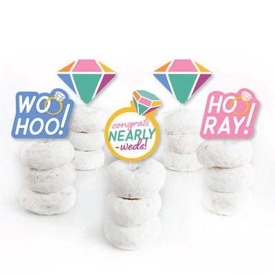 Just Engaged - Colorful - Dessert Cupcake Toppers - Engagement Party Clear Treat Picks - Set of 24