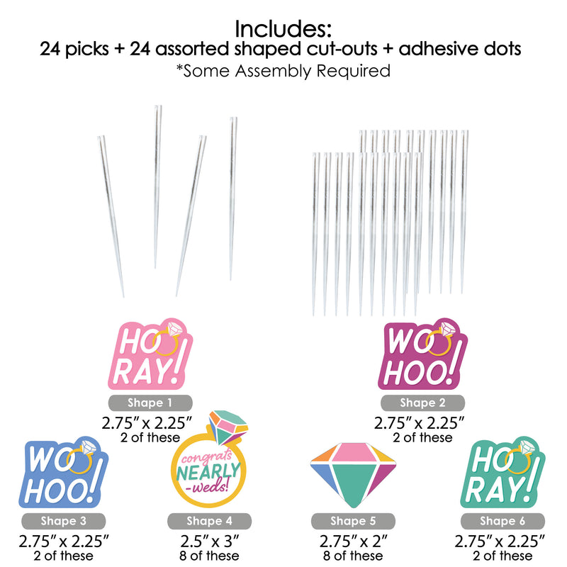 Just Engaged - Colorful - Dessert Cupcake Toppers - Engagement Party Clear Treat Picks - Set of 24