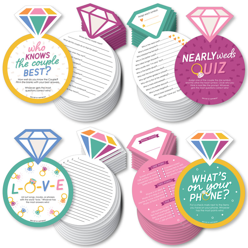 Just Engaged - Colorful - 4 Engagement Party Games - 10 Cards Each - Gamerific Bundle