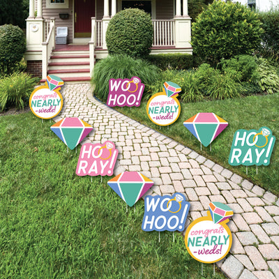 Just Engaged - Colorful - Diamond Ring Lawn Decorations - Outdoor Engagement Party Yard Decorations - 10 Piece