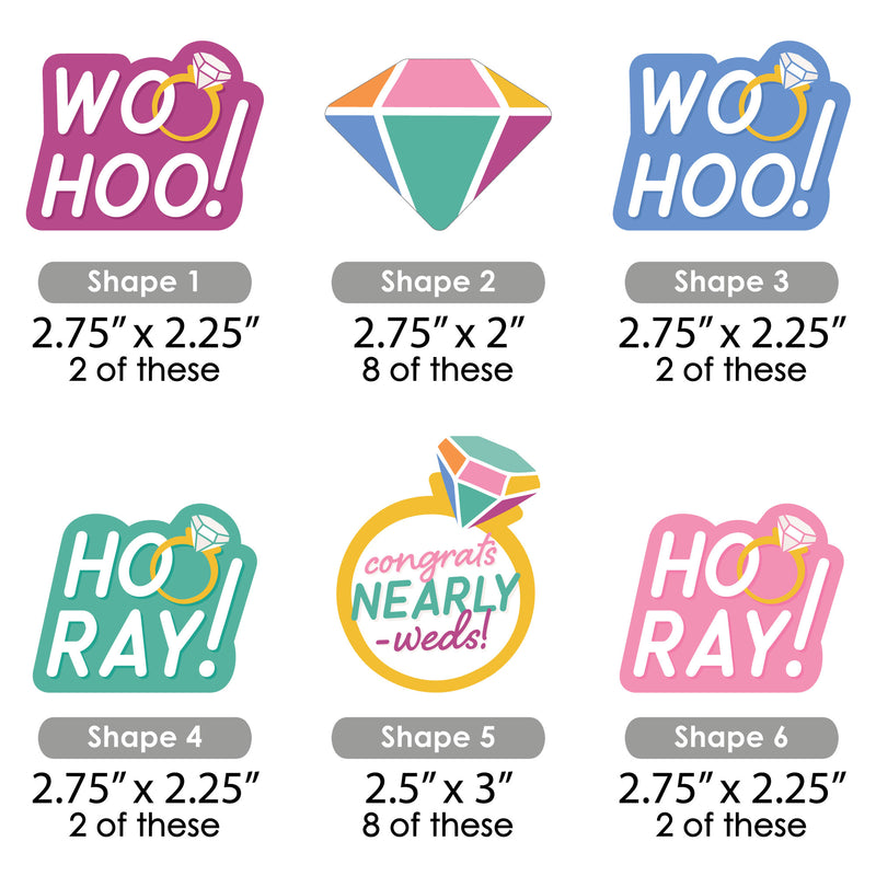 Just Engaged - Colorful - DIY Shaped Engagement Party Cut-Outs - 24 Count
