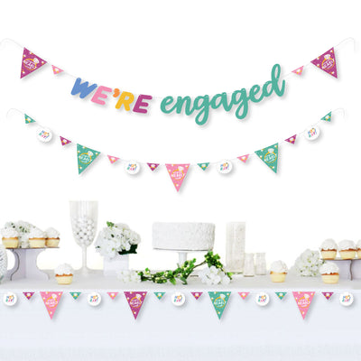 Just Engaged - Colorful - Engagement Party Letter Banner Decoration - 36 Banner Cutouts and We're Engaged Banner Letters