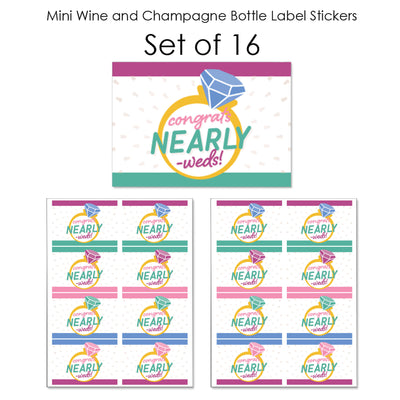 Just Engaged - Colorful - Mini Wine and Champagne Bottle Label Stickers - Engagement Party Favor Gift for Women and Men - Set of 16