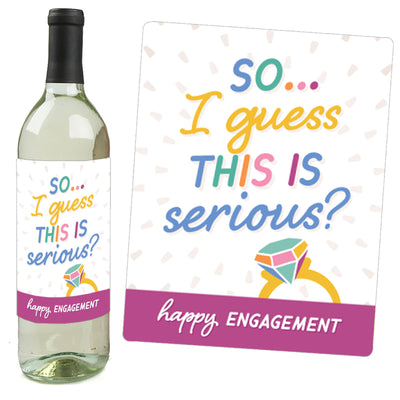 Just Engaged - Colorful - Engagement Party Decorations for Women and Men - Wine Bottle Label Stickers - Set of 4