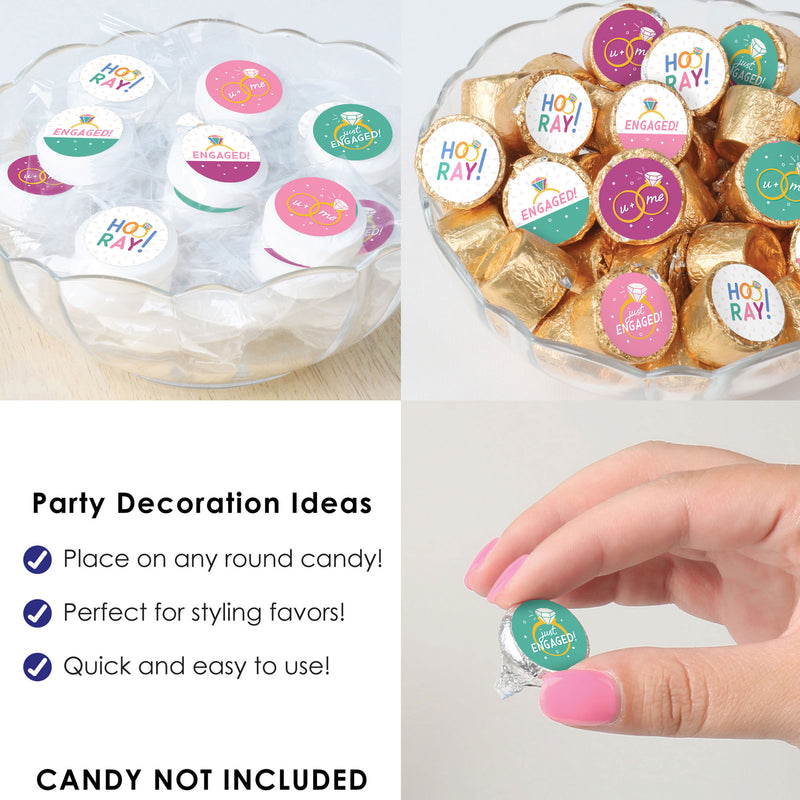 Just Engaged - Colorful - Engagement Party Small Round Candy Stickers - Party Favor Labels - 324 Count