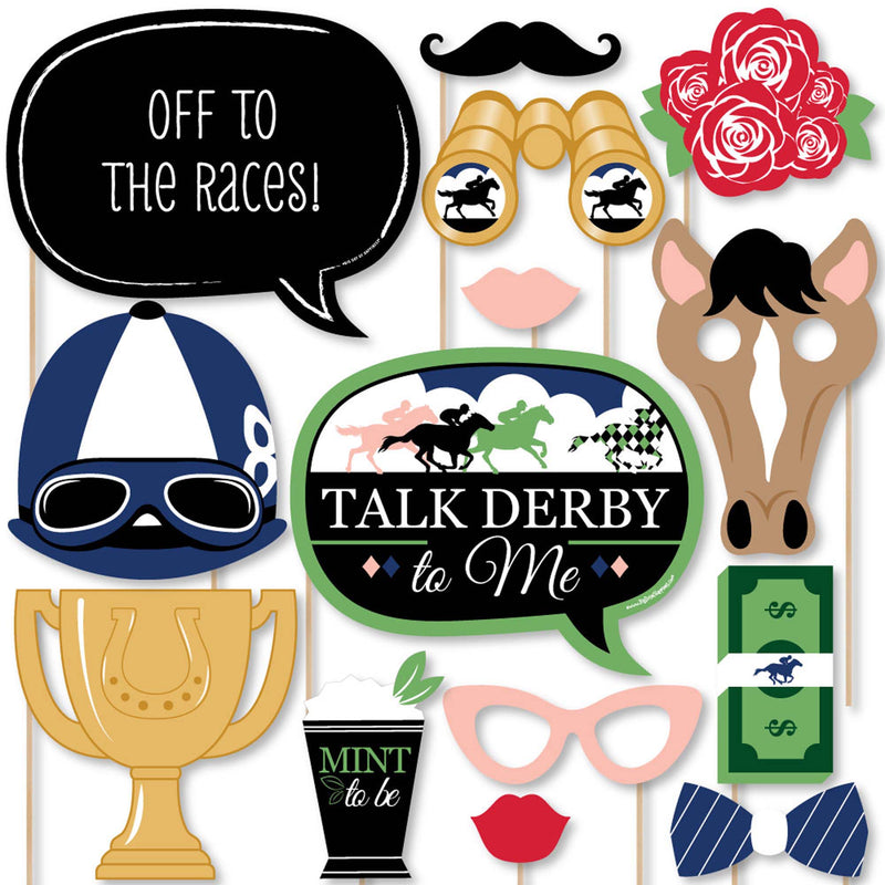 Kentucky Horse Derby - Horse Race Party Photo Booth Props Kit - 20 Count