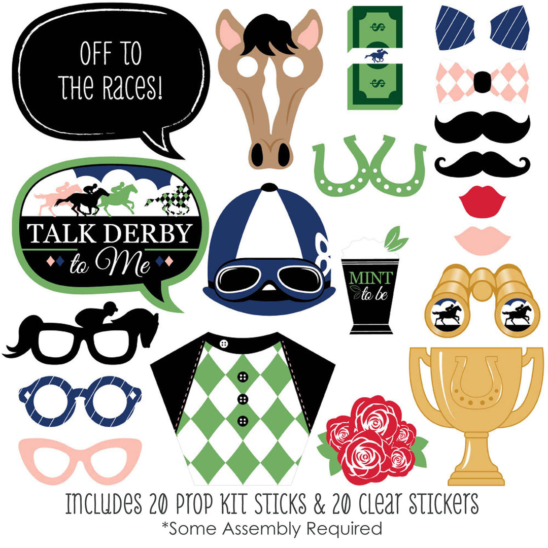Kentucky Horse Derby - Horse Race Party Photo Booth Props Kit - 20 Count