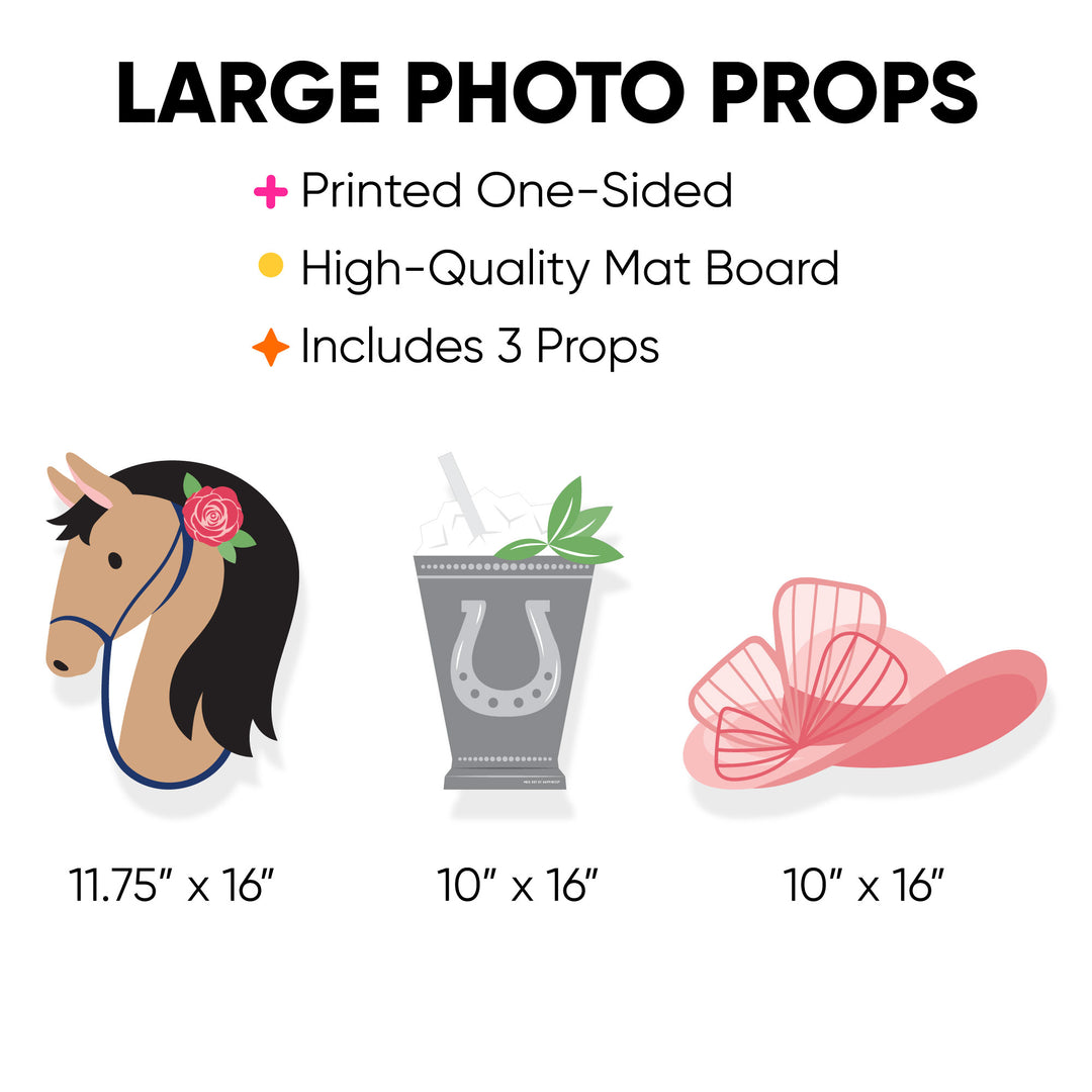 Kentucky Horse Derby - Fascinator Hat, Mint Julep, and Horse Decorations - Horse Race Party Large Photo Props - 3 Pc