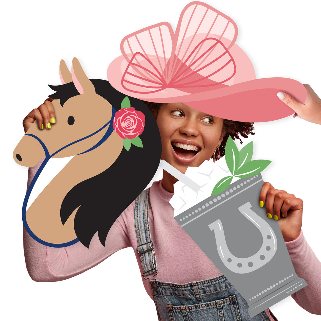 Kentucky Horse Derby - Fascinator Hat, Mint Julep, and Horse Decorations - Horse Race Party Large Photo Props - 3 Pc