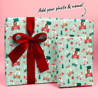 Custom Photo and Text Wrapping Paper - Kids Christmas Tree Car
