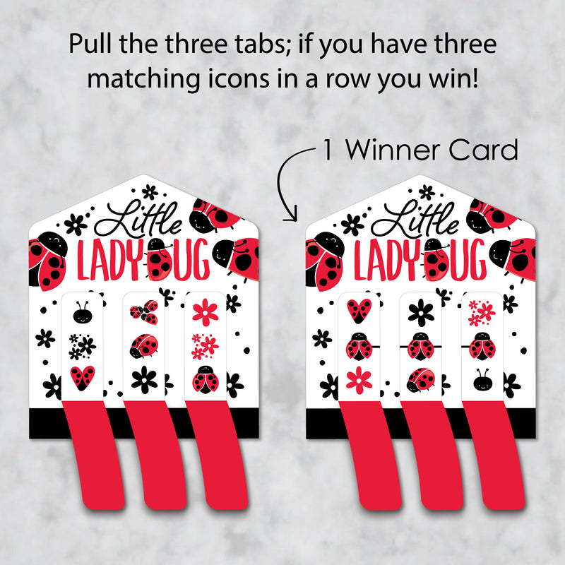 Happy Little Ladybug - Baby Shower or Birthday Party Game Pickle Cards - Pull Tabs 3-in-a-Row - Set of 12