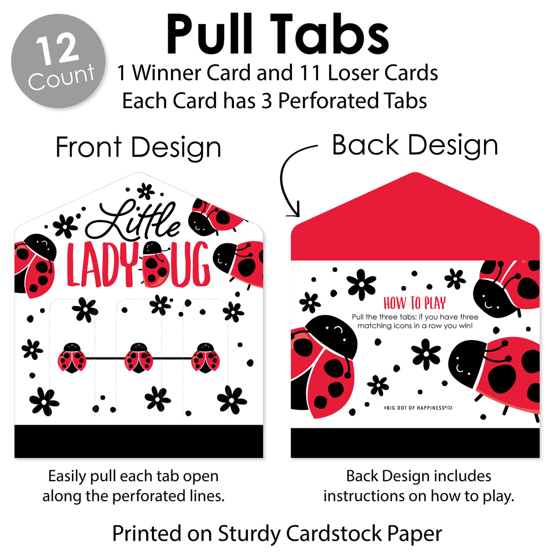 Happy Little Ladybug - Baby Shower or Birthday Party Game Pickle Cards - Pull Tabs 3-in-a-Row - Set of 12